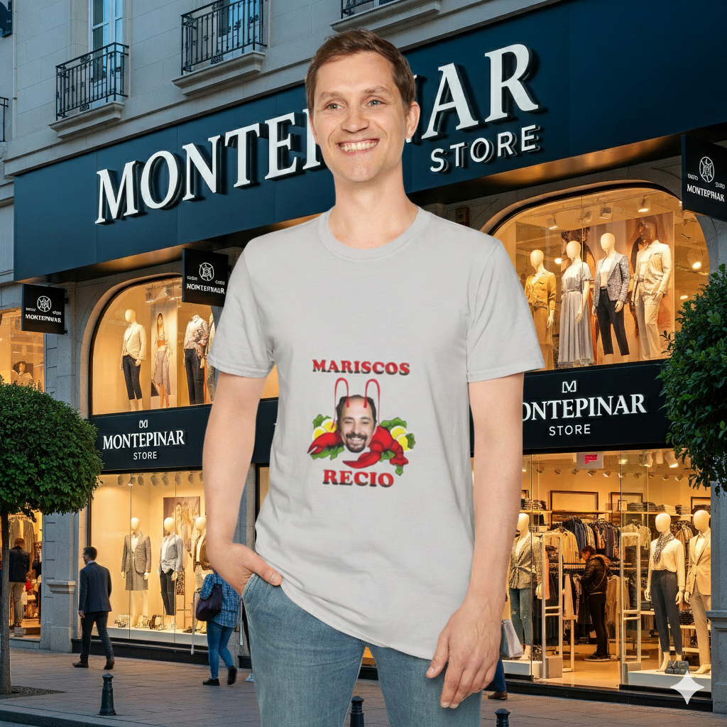 Unisex Softstyle T-Shirt with 'Mariscos Recio' Design, Funny Gift, Seafood Lover Apparel, Casual Wear, Unique Graphic Tee