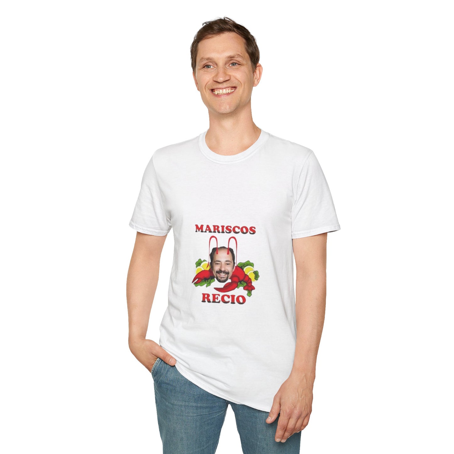 Unisex Softstyle T-Shirt with 'Mariscos Recio' Design, Funny Gift, Seafood Lover Apparel, Casual Wear, Unique Graphic Tee