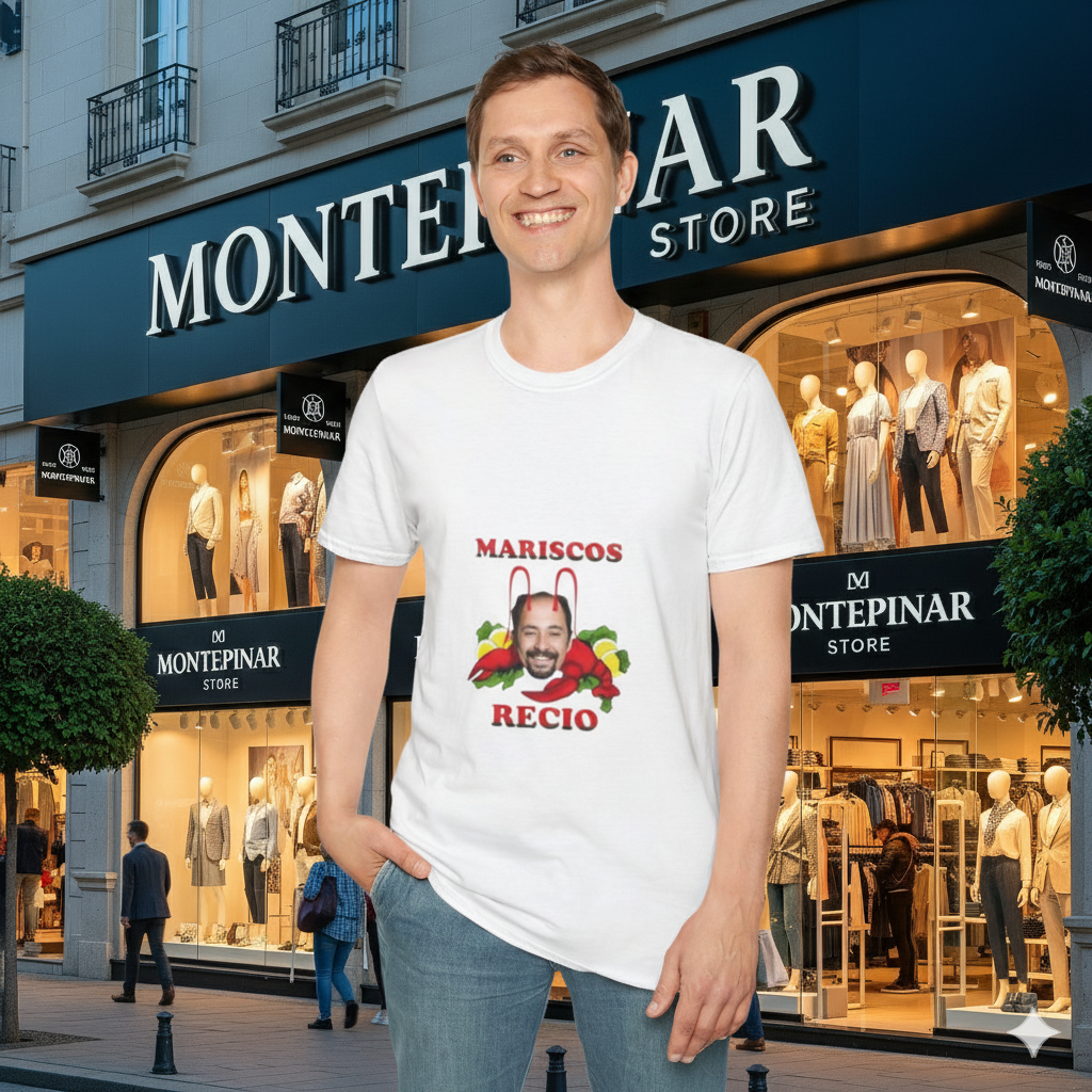 Unisex Softstyle T-Shirt with 'Mariscos Recio' Design, Funny Gift, Seafood Lover Apparel, Casual Wear, Unique Graphic Tee