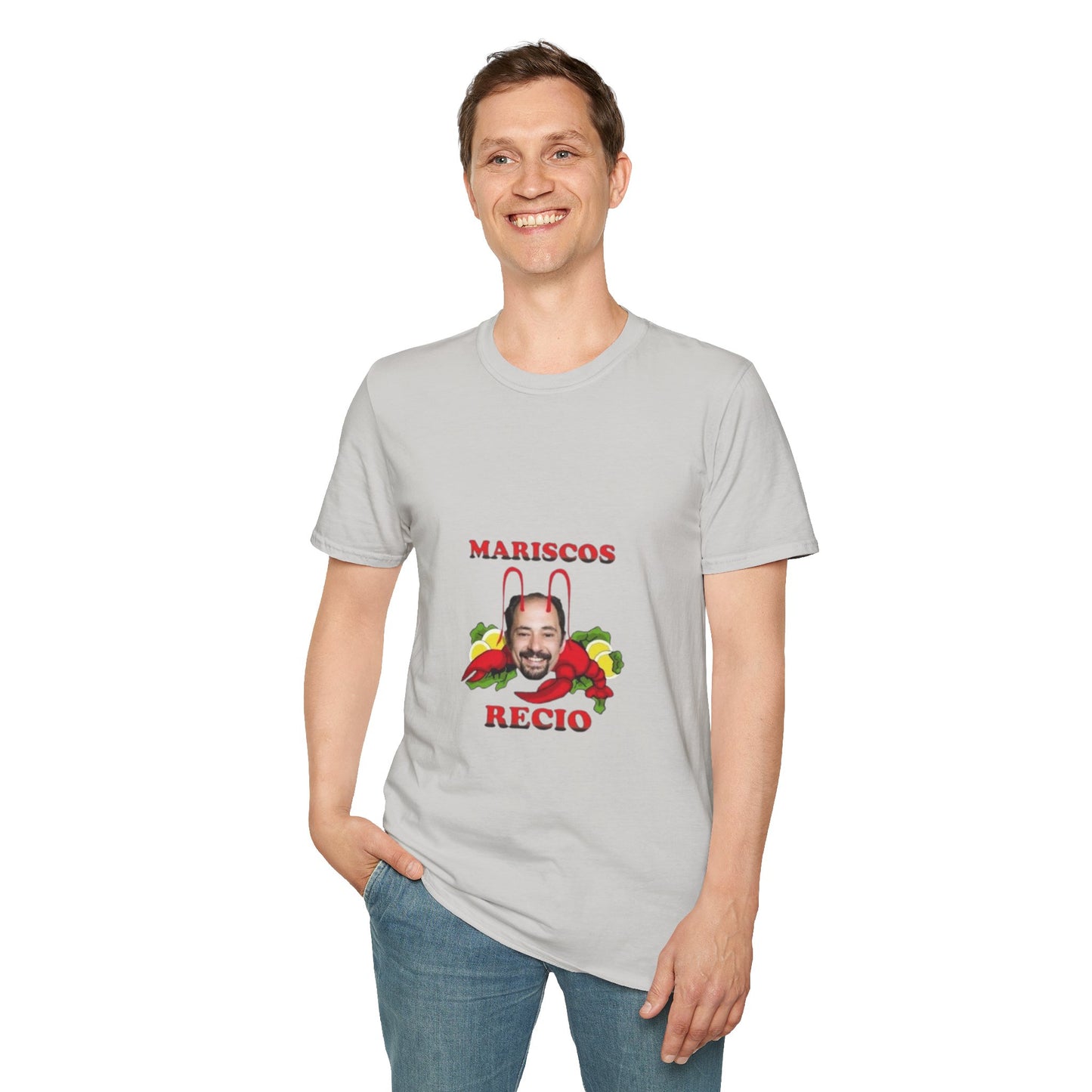 Unisex Softstyle T-Shirt with 'Mariscos Recio' Design, Funny Gift, Seafood Lover Apparel, Casual Wear, Unique Graphic Tee